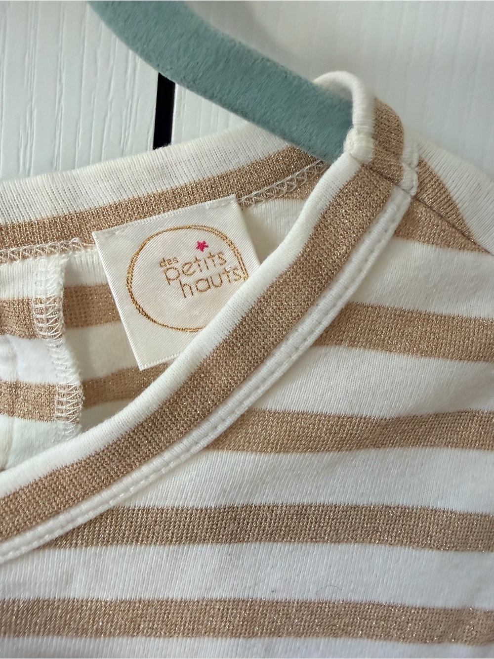 Des Petits Hauts Gold Striped Top w/ Bow, Small